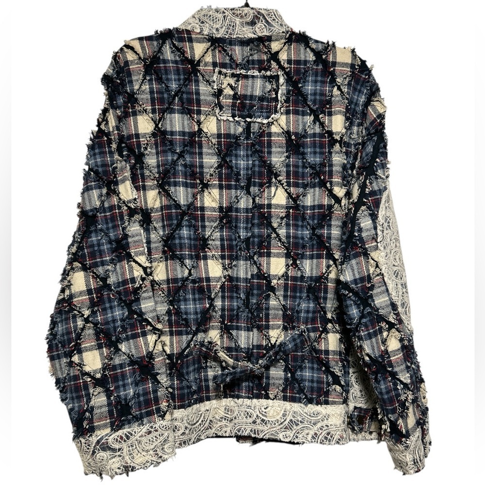 POL Boho Plaid Patchwork Lace Shacket Jacket Oversized L - Picture 7 of 9